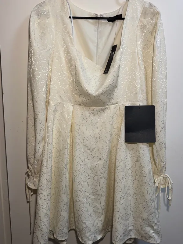 Lulus Elegant Adoration Cream Floral Jacquard Long Sleeve Mini Dress – Small NWT - Image 5