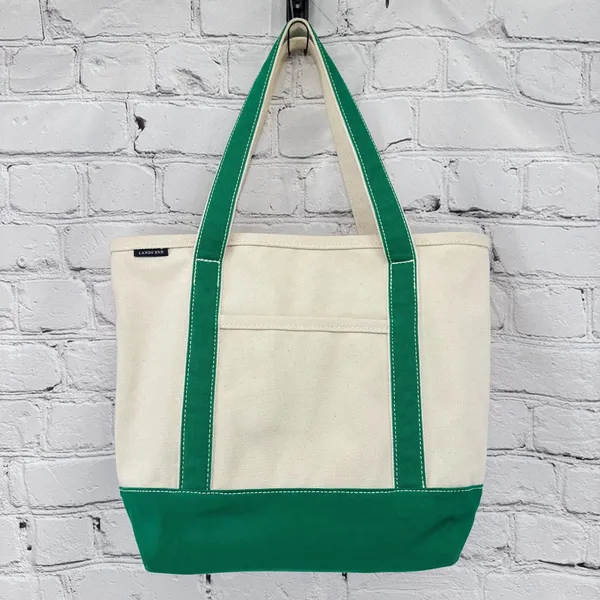 Lands' End Tote Bag Brighton Maui 2014 Cream & Green Canvas Open Top Pockets - Image 3