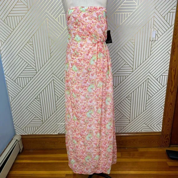 Zara‎ Basic Floral Strapless Maxi Dress in Pink Boho Draped Size US XS - Image 4