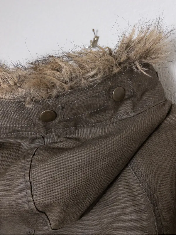 Y2K Tetsu Military Parka Coat M Olive Hooded Faux Fur Quilted Shell Utility - Image 9