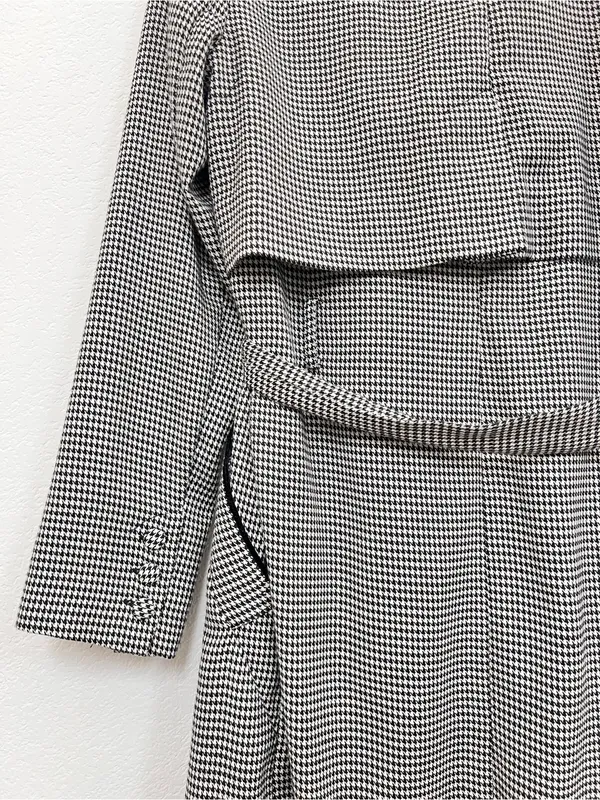 L'Academie Black White Houndstooth Long Trench Coat Women's Small Belted - Image 7