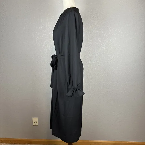 J Crew Women Drapey Shirt Dress Size M Black Satin-back Crepe Button Long Sleeve - Image 4