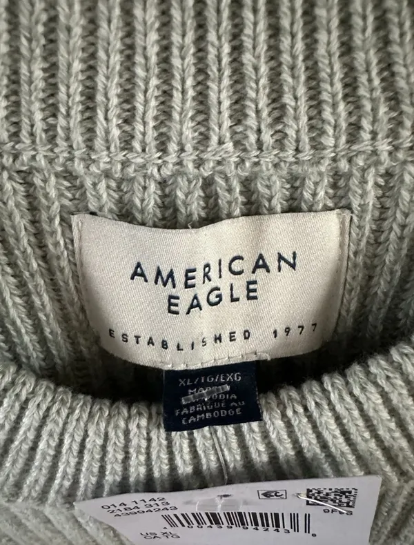 American Eagle Ribbed-Knit Crew Neck Pullover Sweater XL Light Green Long Sleeve - Image 3