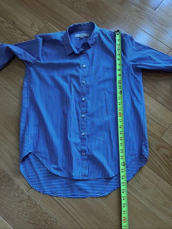 LOFT Blue & White Vertical Stripe Button-Down Shirt trumpet sleeve - Image 6