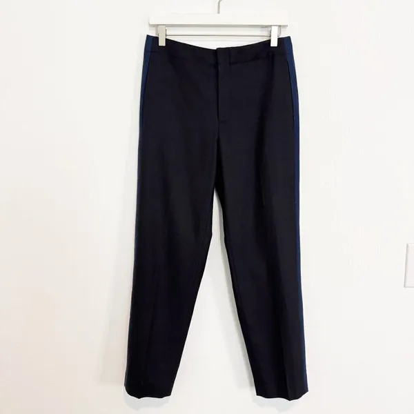 Club‎ Monaco Ryanne Pants Size 4 Black Wool Tuxedo Stripe Trouser Dark Academia - Image 3