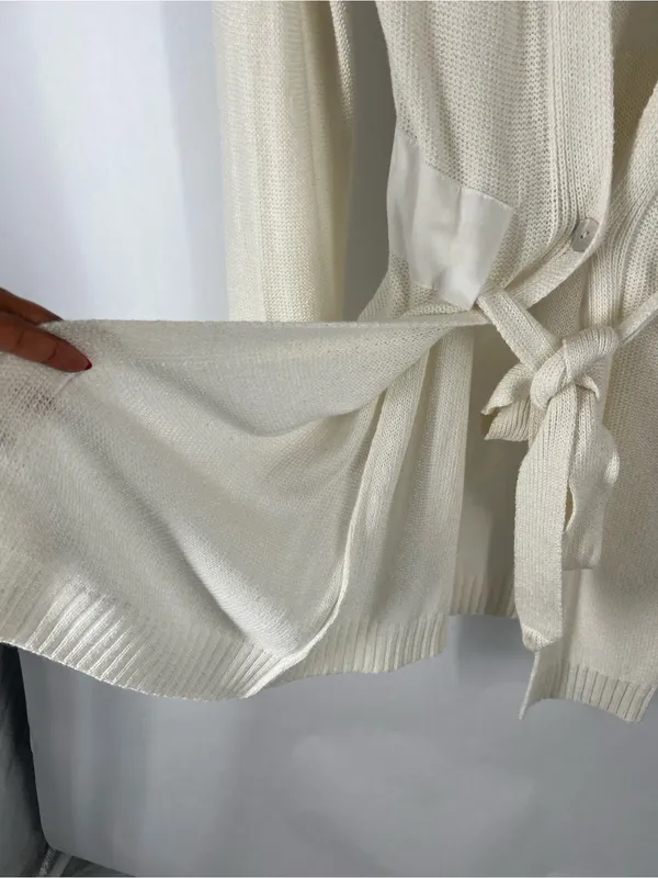 Angel Apparel Ivory Belted Longline‎ Cardigan Sweater Size S - Image 7