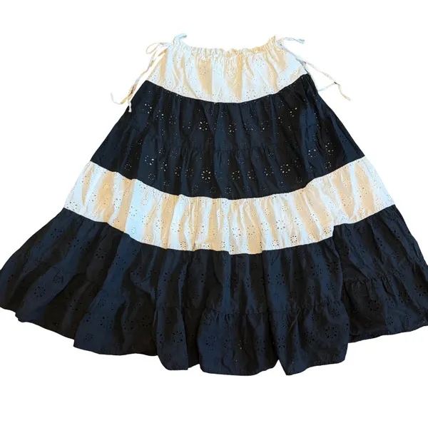 Hutch x Anthropologie Black White Tiered Maxi Skirt Eyelet Cotton Size Small - Image 5