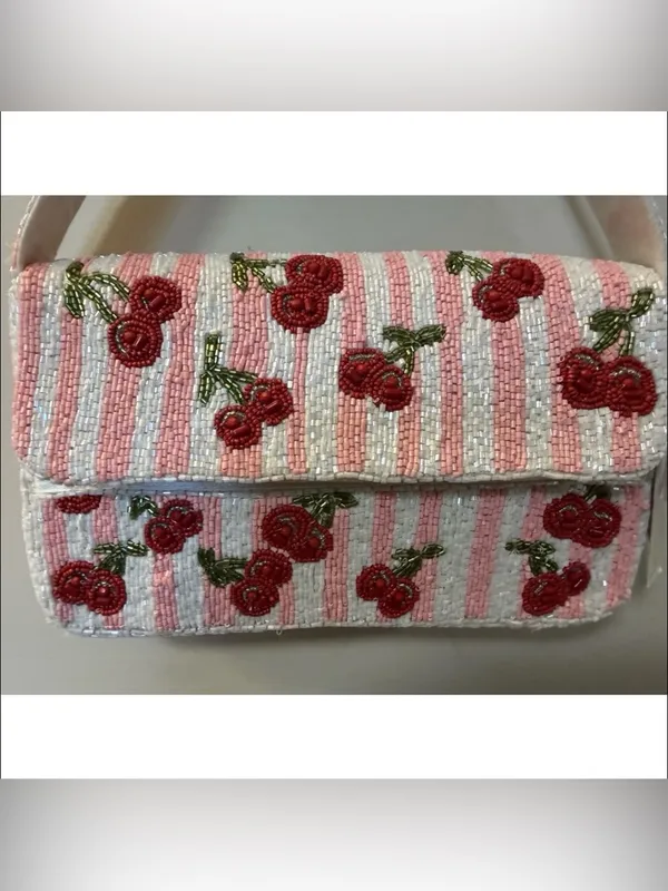 NWT Beaded Cherry Shoulder Bag Pink White Handmade India Viral TikTok Purse - Image 4