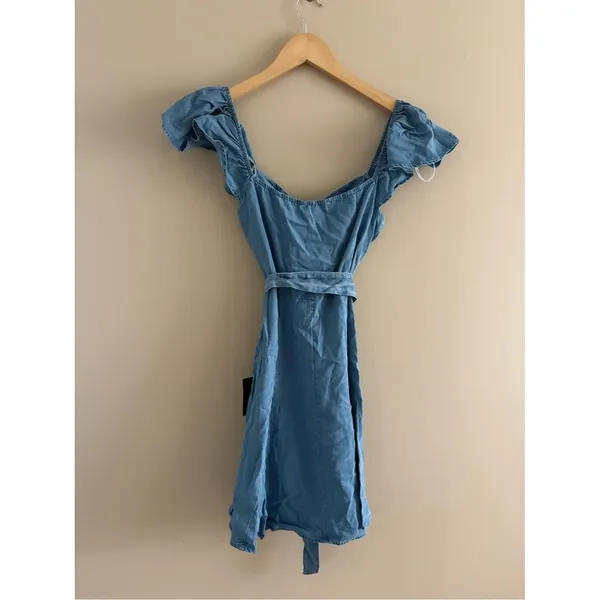 Lulus Sweetest Stance Blue Chambray Button-Front Mini Dress Size XS NWT Country - Image 4