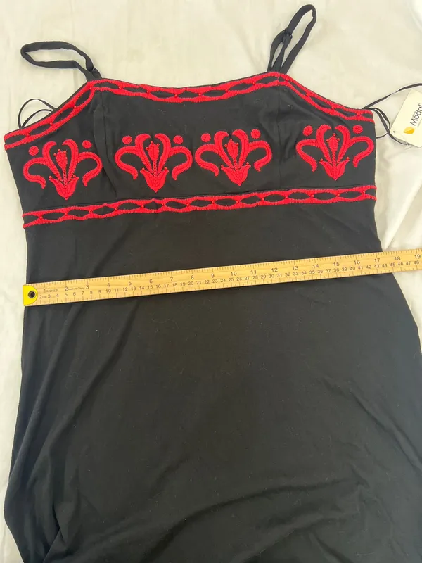 INC International Concepts Black Maxi Dress with red Embroidery size L - Image 9