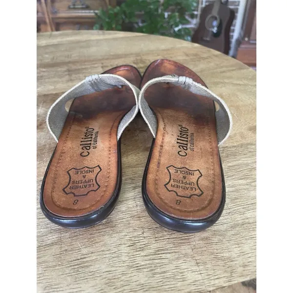 Callisto Of California Tan Canvas Leather Insole Sandals Women Size 8 Slip On - Image 3