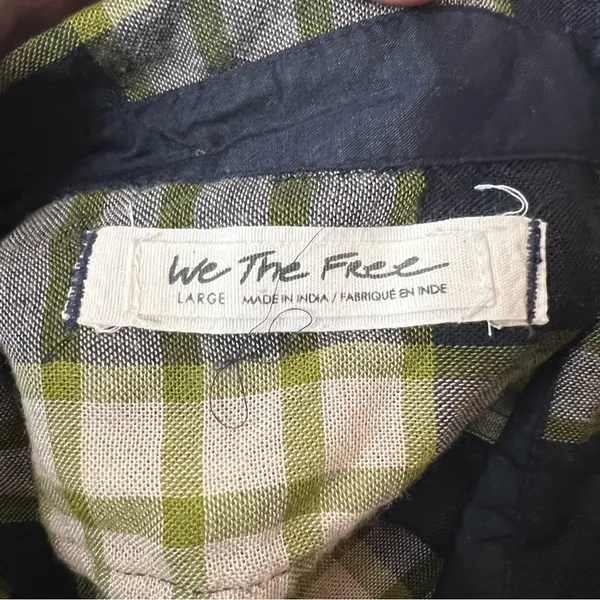 Free‎ People Pacific Dawn Plaid Shirt black green tan sz L - Image 10