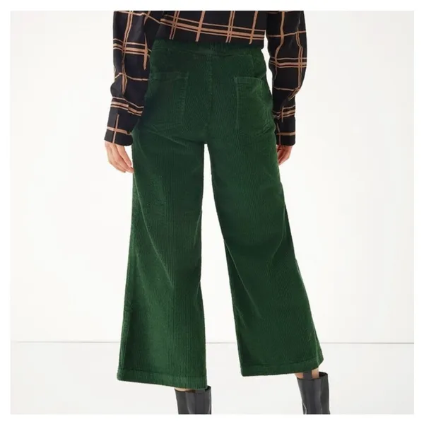 Pact Organic Cotton Corduroy Wide Leg Cropped Pants Size Small Green - Image 14