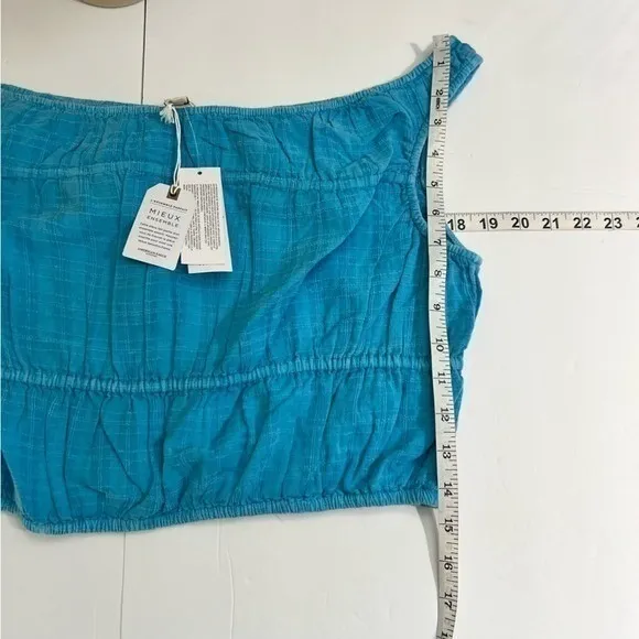 NWT American Eagle Blue Gauze Boho Cropped Smocked Top Size L - Image 7