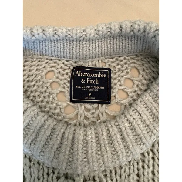 Abercrombie & Fitch Open Knit Blue Gray Pullover Sweater Crew Neck Chunky Medium - Image 3