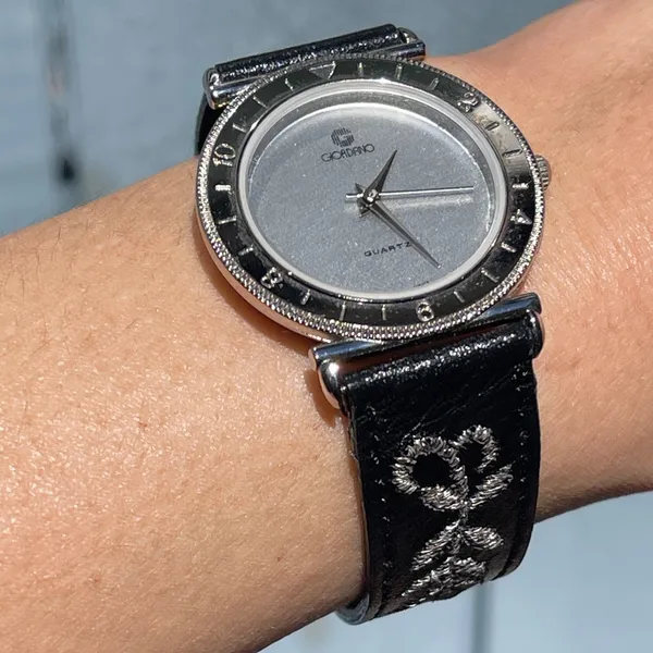 Vintage 80s Giordano watch leather Hong Kong black embroidered works! - Image 12