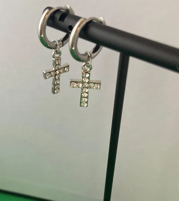 925 Silver Plated Cross Dangle Drop Earrings for Men Women,Cross Earrings,Hoop Earrings,Punk Hip Hop Earrings - Image 6