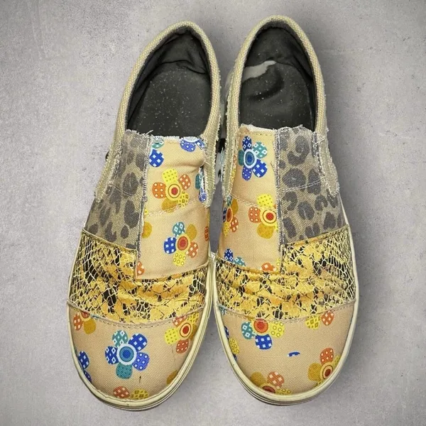 Source Unknown Women's Multicolor Floral Slip-On Canvas Raw Edge‎ Flat Shoes - Image 4
