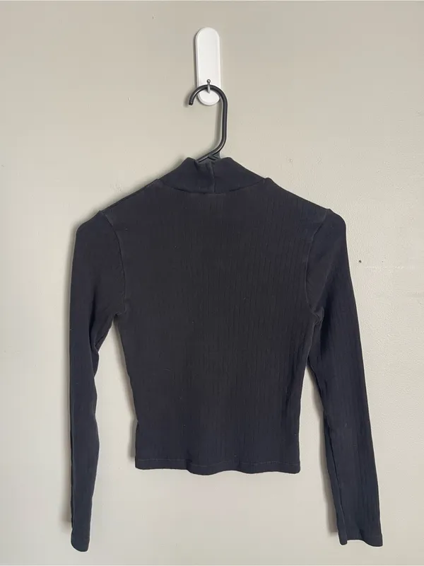 AMERICAN APPAREL Black Ribbed Mock Neck Long Sleeve Crop Top Sz S - Image 4