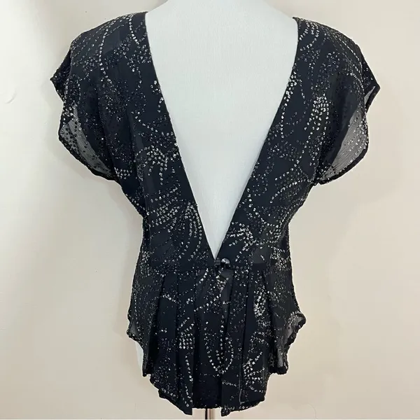 CFTC Studio Vintage 80’s Black Silk Beaded Evening Top M - Image 3