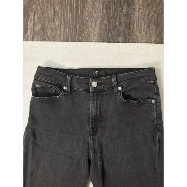 Seven For All Mankind Black Denim Cropped Flare Hi-Waist Jean 29 Preppy Casual - Image 8