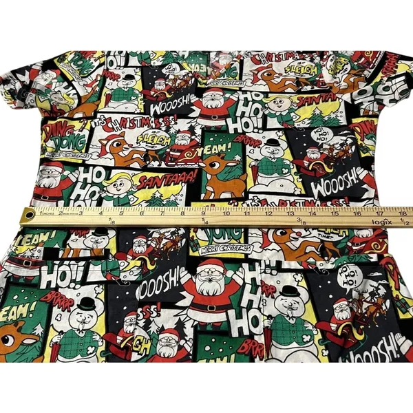 Rudolph Red Nosed Reindeer Christmas Scrub Top Comic Strip Holiday Womens XS - Image 5