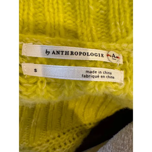 Anthropologie Sweater Women Small Yellow Neon Honore Ribbed Wool Blend Preppy‎ - Image 8