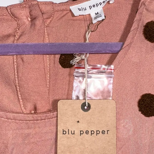 BLU‎ PEPPER Baby-Doll Style Pink Shirt Brown Polka Dots Women’s Medium NWT - Image 3