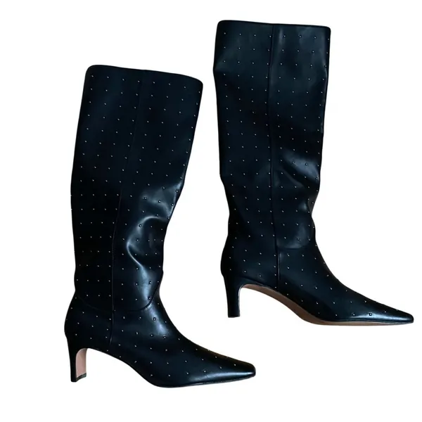 Aqua Black Tall Heris Studded Pointed Toe Boots‎ 2" Heel Size 8.5 Punk Goth - Image 2