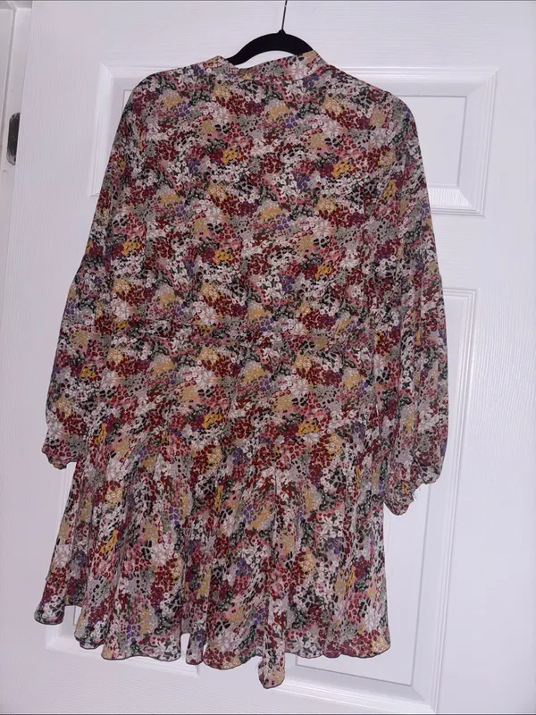 Entro Floral Print V-Neck Long Sleeve Dress Peasant - Image 10