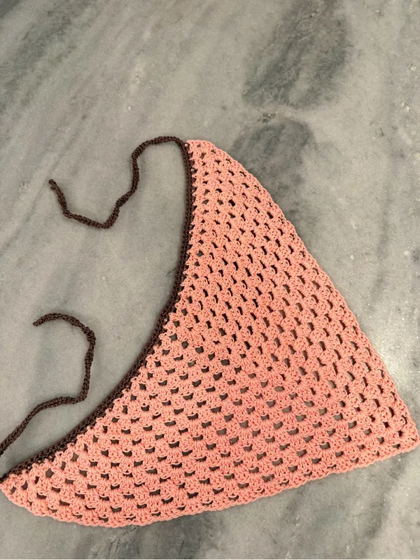Handmade Crochet Bandana Head Scarf Cotton Boho Triangle Wrap Fest Cottagecore - Image 3