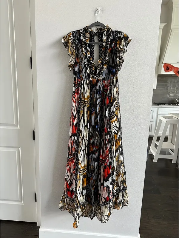 Anthropologie Maeve Boho Butterfly-Print V-Neck Maxi Dress in Multicolor Size XS - Image 2