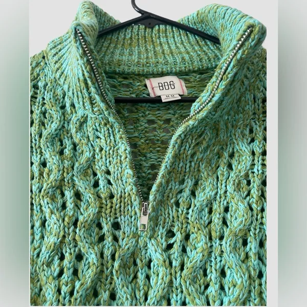Urban Outfitters BDG Killian Quarter-Zip Pointelle Green Knit Sweater Sz M NWOT - Image 6