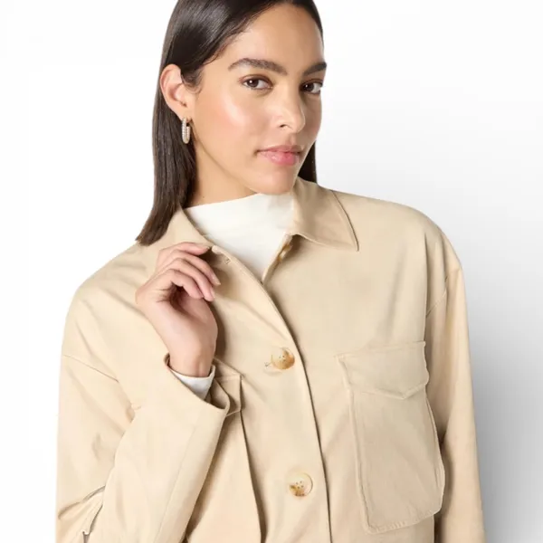 The Drop Haylan Suede Shacket Hummus‎ Button Front Pockets Size M Tan Size M - Image 3