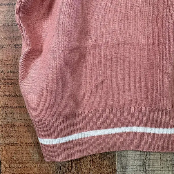 Pink Blush Preppy Knit Sweater Tee White Trim Soft Girl Top Medium Viscose - Image 3