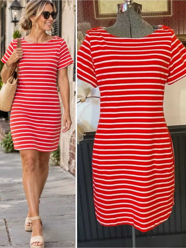 Tommy Bahama Jovanna Orange Stripe Lace-Up Shoulder Knit Dress Sz S 💚🎀 - Image 2