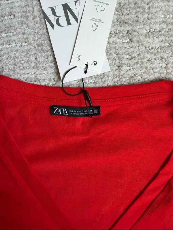 Zara Red V-Neck Short Sleeve Tee - Image 2
