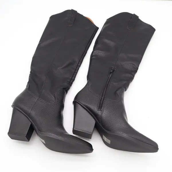 Black Vegan Leather Snakeskin Embossed Western Knee High Pointed Toe Boots 6 - Image 5
