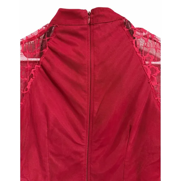 Little Mistress Lace Long Sleeve High Neck Maxi Dress‎ Red Women's Size 6 - Image 4