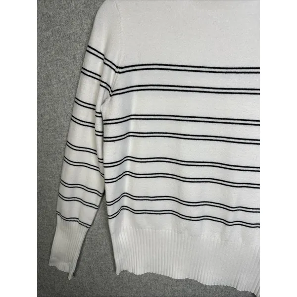 French Connection Medium Sweater Striped Mock Neck White‎ Black Long Sleeve - Image 8