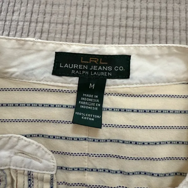Ralph Lauren Lauren Jeans Co. Vintage Cream Striped Carpenter Blouse - Image 4