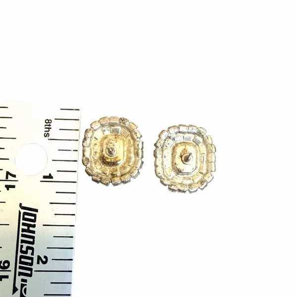Vintage Emerald Cut Green Rhinestone Halo Stud Earrings - Image 9