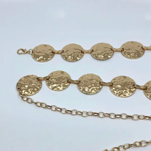 Y2K Boho Gold Hammered Disc Coin Chain Belt, Fits 24.5–42 Inches, X7GA1153 - Image 8
