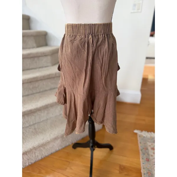 Oli + Hali Brown Cargo Asymmetric Ruffle Hem Knee Length Skirt Boho Western - Image 3