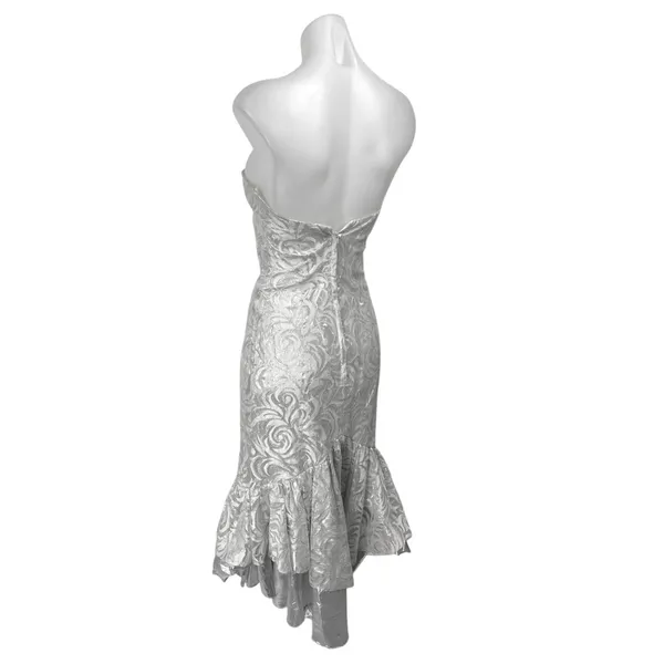 TD4 By Eletra Silver Metallic Strapless Ruffle Wedding Bridesmaid Gown Dress OS - Image 3