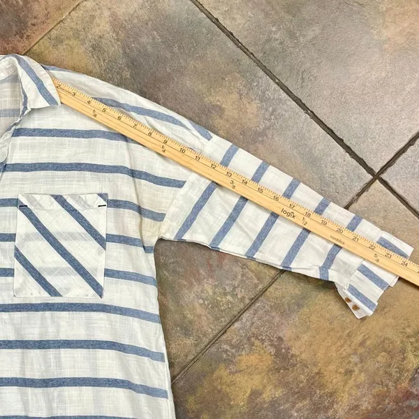Zara Basic White Blue Striped V-neckline 3/4 Sleeve Blouse XS - Image 5