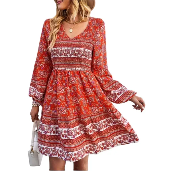 Beachsissi Boho Peasant Prairie Cottage Core Long Sleeve Smocked Beachy Dress M - Image 2
