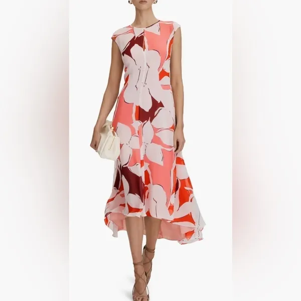 NEW Reiss Chiffon Becci Floral chiffon High-Low Midi open Back Dress Sz 2 - Image 3