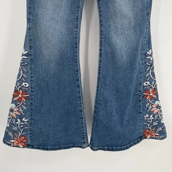 Altar’d State Jeans Womens 26 Blue Denim Flare Embroidered Floral Boho - Image 2