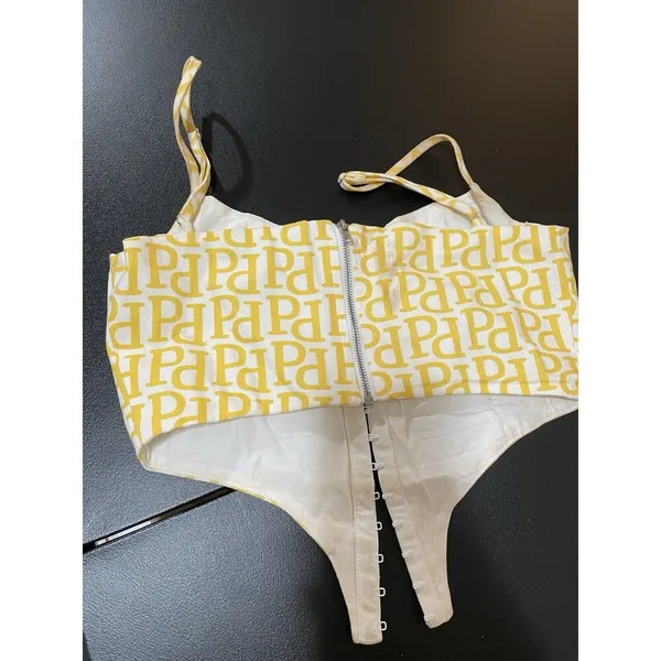 Peppermayo YELLOW AND WHITE MEADOW LOGO Bustier Top Size 2 - Image 4